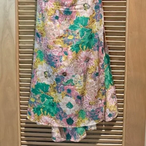 NWT Gala Bustier Cross Strap Midi Dress Color: Coral yellow floral Size XL - Picture 6 of 12